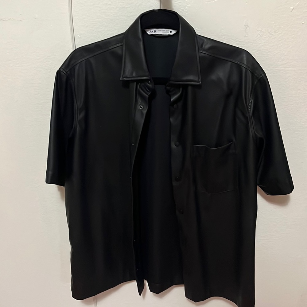 Zara Faux Leather button down shirt